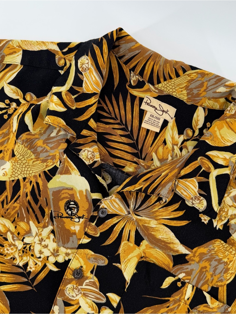 Panama Jack Hawaiian Shirt XXL Gold Black Parrot Beer Tropical Rayon Big & Tall